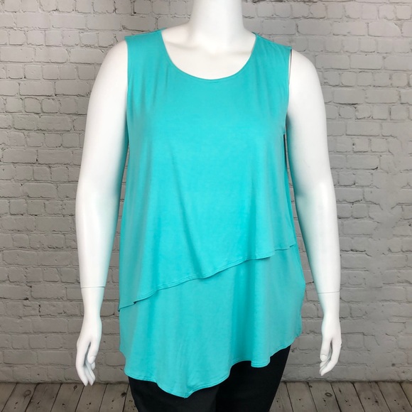 1X 3X 4X Alfani Lagoon Green Asymmetrical Tank Top - Picture 2 of 6